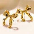 Pair of bow earrings in simple style, alloy with electroplated gold or silver finish