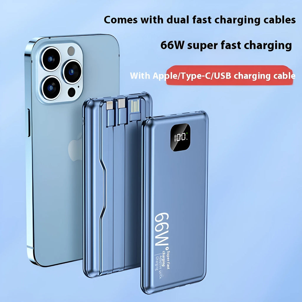 PD66W fast charge power bank 20000 mAh with cable plastic shell cool black 3C version