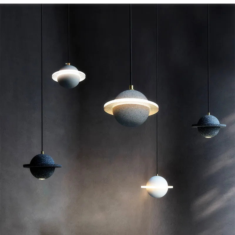 Red single-head chandelier with marble-look iron pendant lamp, modern style, LED light source