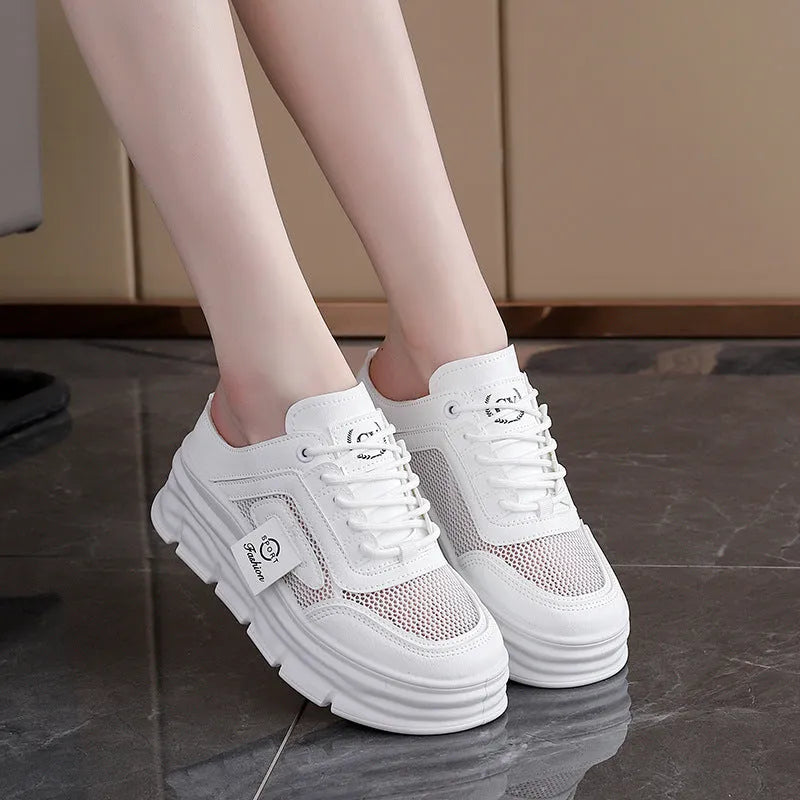 Women's mesh half slippers with height increasing insole in black, khaki, and white colour options