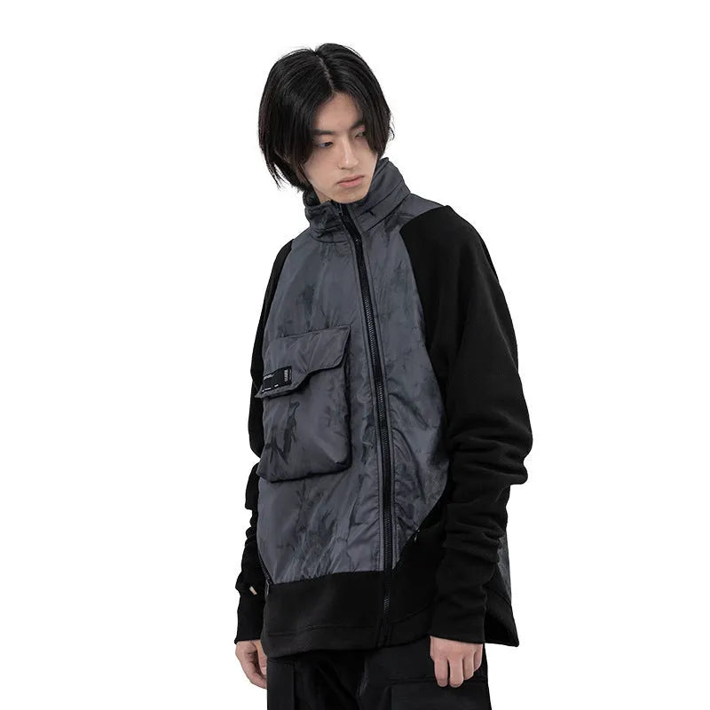 Men's loose hooded fleece jacket in black with trend stitching, cotton construction, available in sizes M to XXL