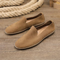 Handmade men's shoes in khaki with wedge heel and rubber sole