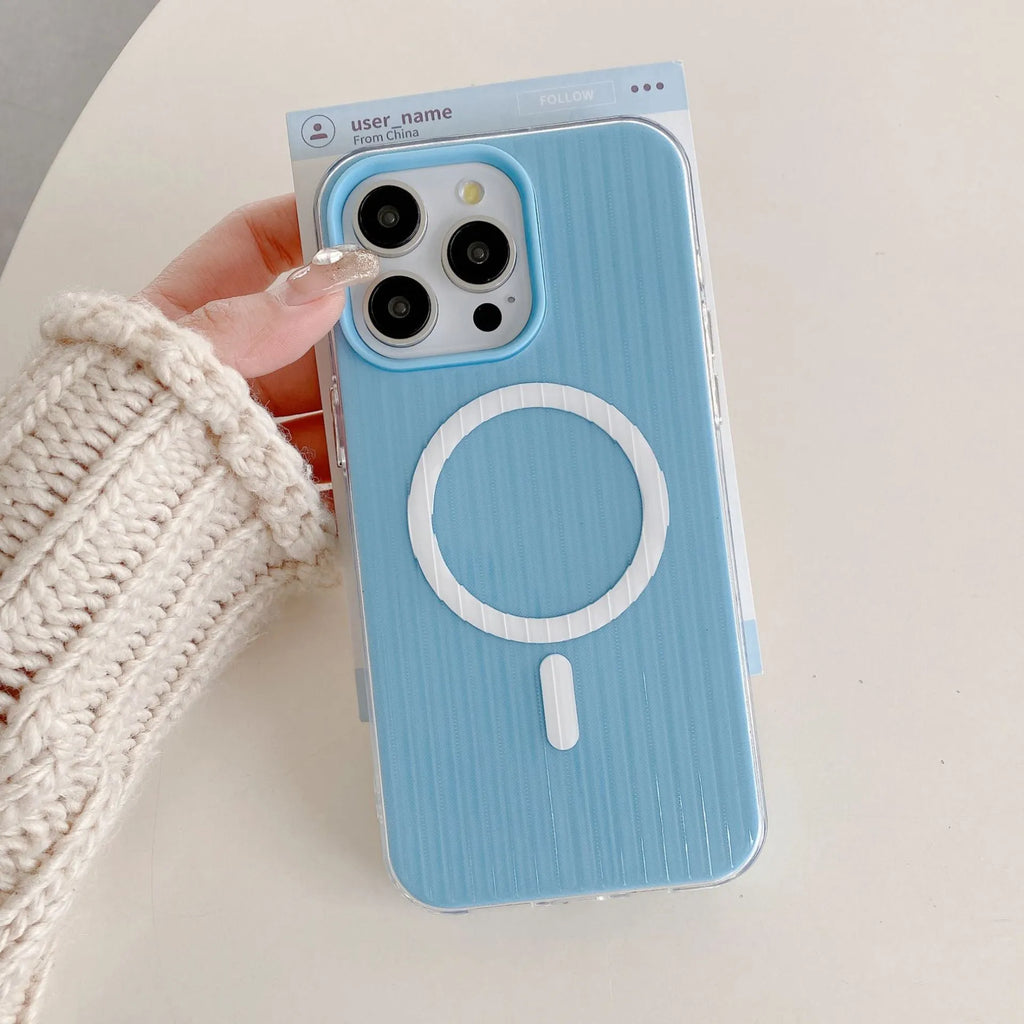 Magnetic two-in-one TPU phone case for iPhone 11-17 series in black with corrugated shell texture