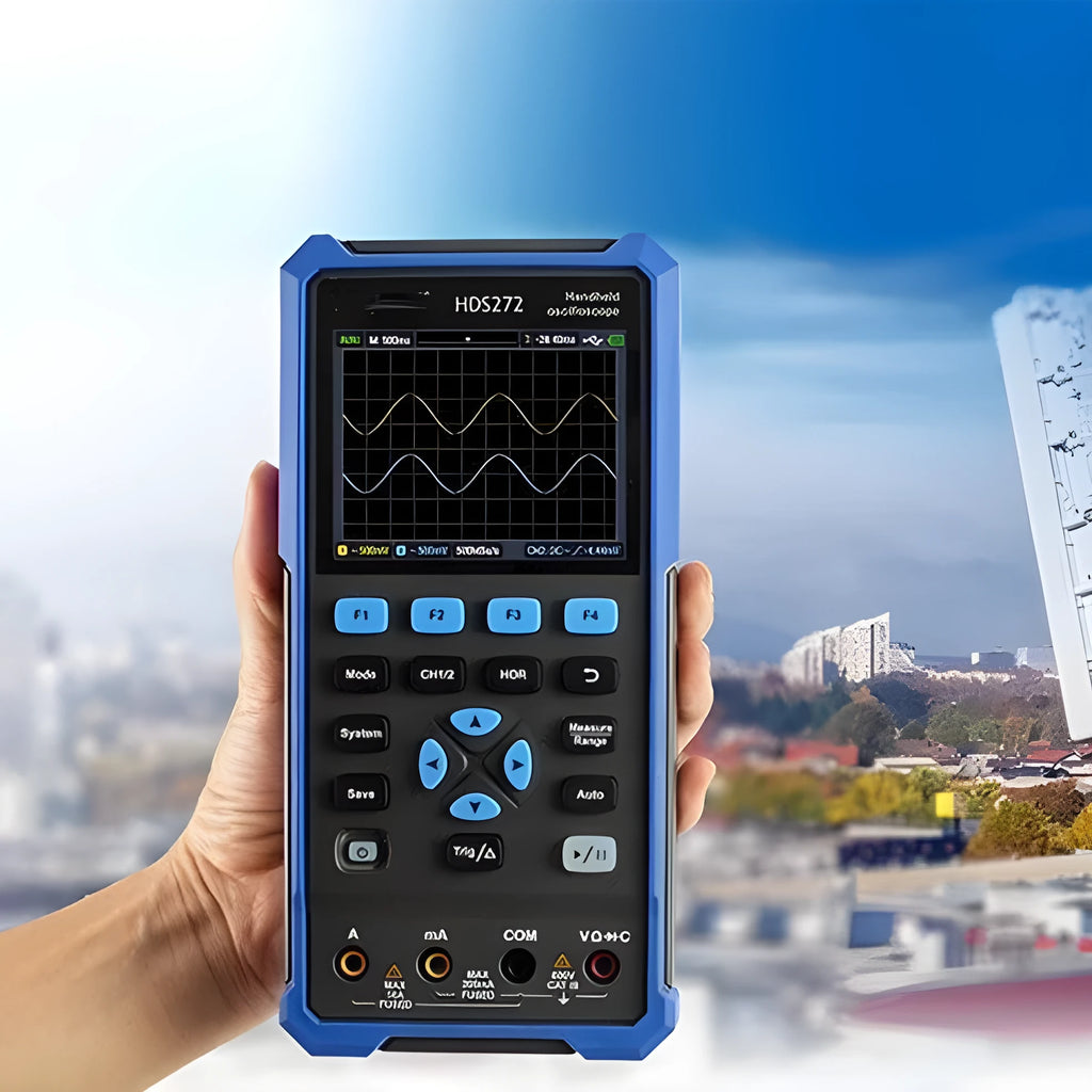 Handheld digital oscilloscope for automotive diagnostics with compact dimensions