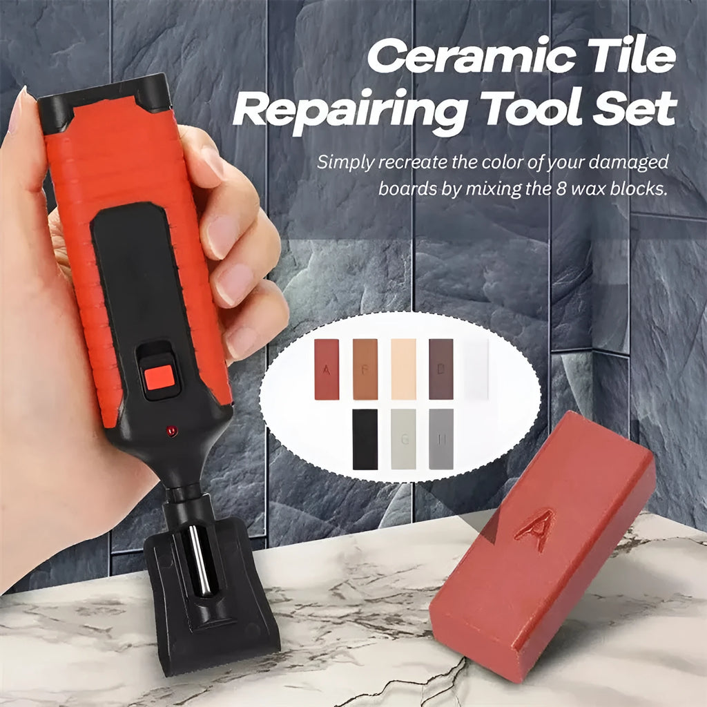 Floor tile repair tool set with wax blocks and red or yellow handle option