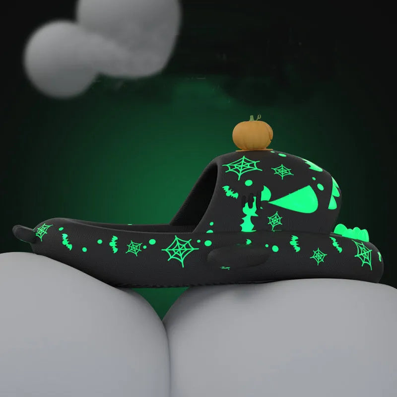 Luminous shark slippers in black, red, green, and purple for couple home wear with non-slip EVA sole