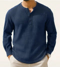 Slim fit cotton linen long sleeve shirt T-shirt with 3/4 sleeves in solid colour