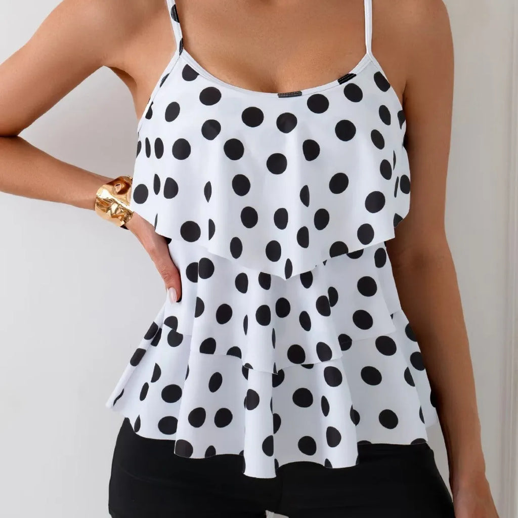 Black and white double-shoulder strap high waist backless boxers split swimsuit for women
