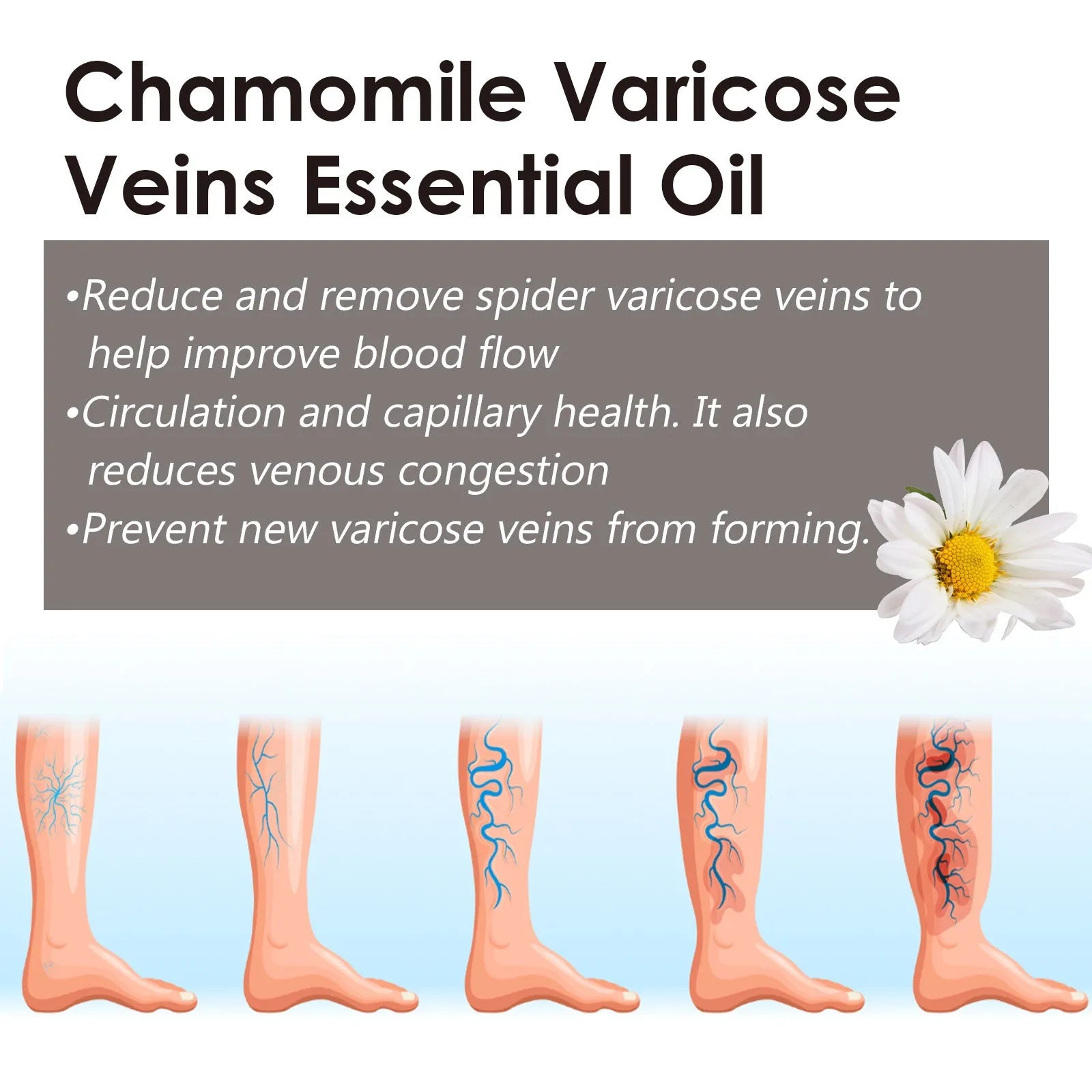 10ml Chamomile Leg Essential Oil bottle for leg skin care and massage