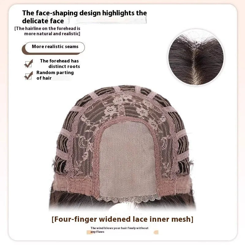 Forehead lace full-head wig with mid-length straight black hair and styling kit including comb, clip and bracket