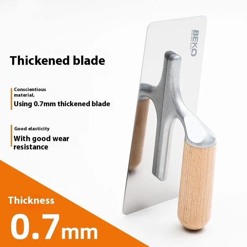 Stainless steel decorative putty scraper with wooden handle for floor and wall finishing work