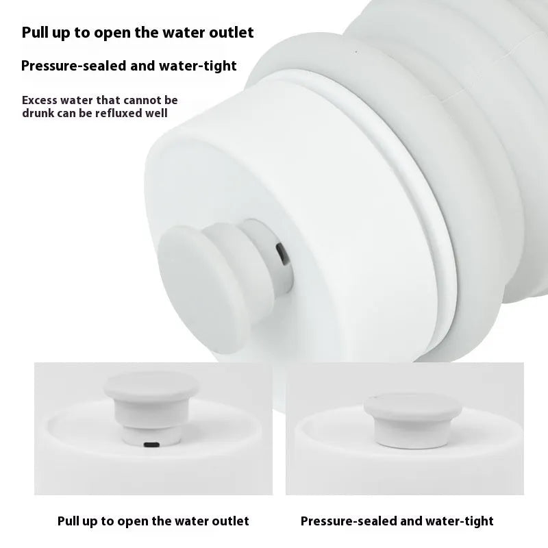 Silicone folding pet drinking cup collapsed and expanded showing short and long cup options