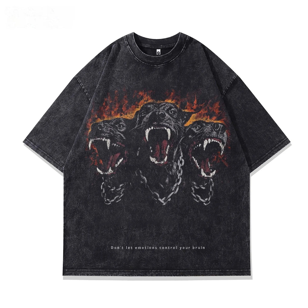 Men's printed cotton t-shirt with character pattern design and short sleeves
