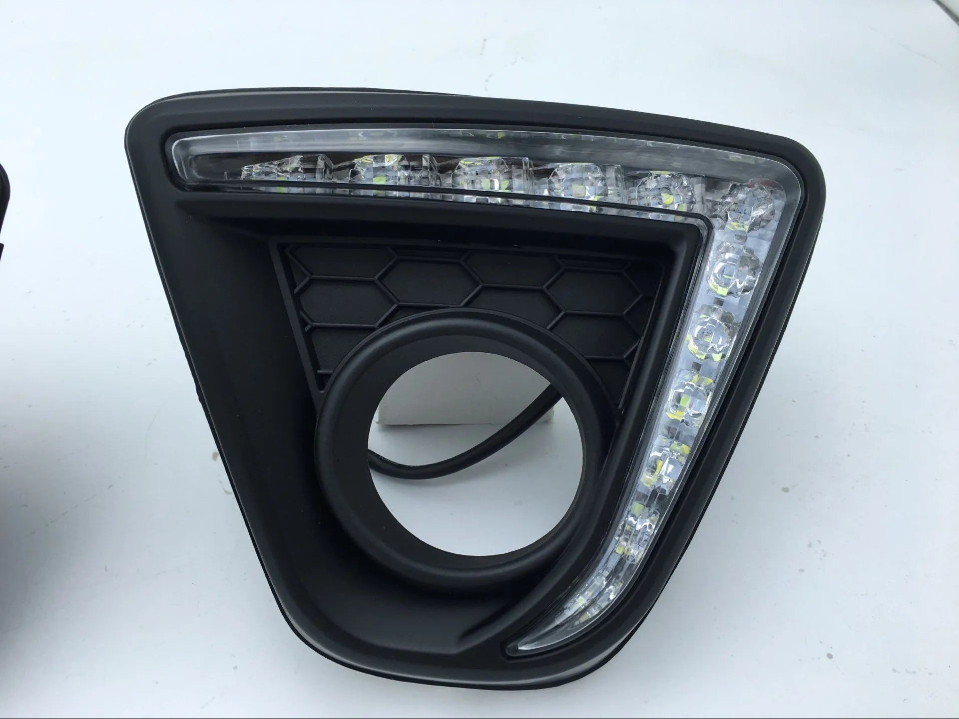 Mazda CX-5 LED daytime running light kit showing electroplated white variant with 12V operation