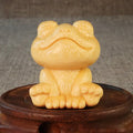 Solid bamboo carving ornament with smiling frog design measuring 5cm height