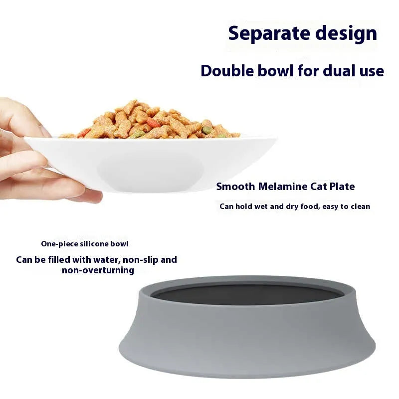 Cat protective cervical spine drinking bowl in white ceramic, 16.3cm diameter, raised design for natural feeding posture