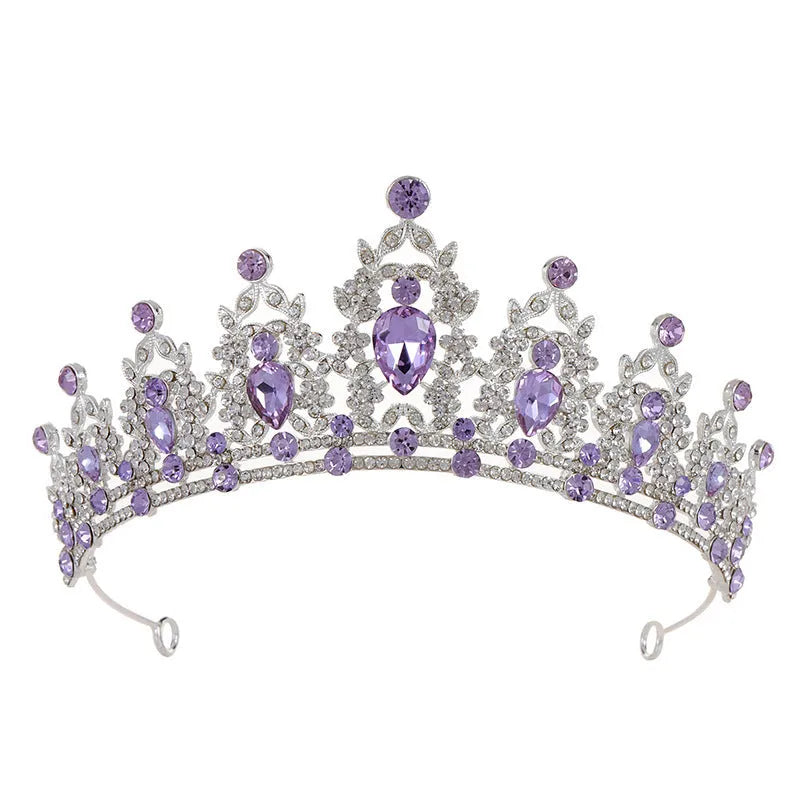 Baroque crown bride headdress hairpiece with diamond treatment in alloy material