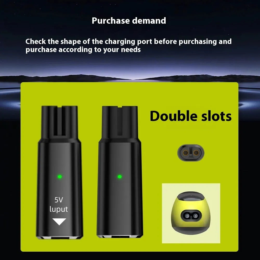 Black USB C charging adapter for electric shavers with 4.3V 8W output.