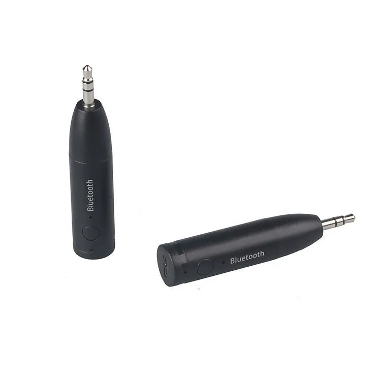 Compact black Bluetooth audio receiver for car and home stereo AUX inputs