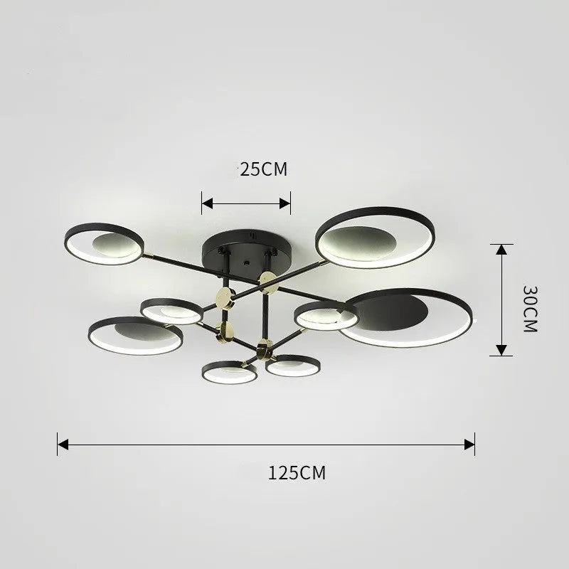 LED glass ceiling light with 4, 6 or 8 head caps, three colour light options, 720mm dimensions and 0.5m adjustable height