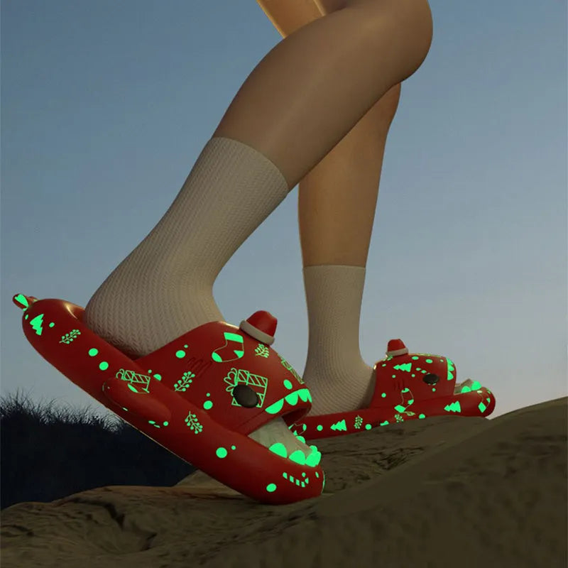 Luminous shark slippers in black, red, green, and purple for couple home wear with non-slip EVA sole