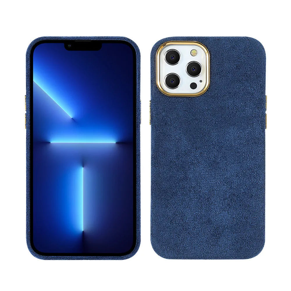 Turn Fur furry phone case in solid colour for iPhone 13 series, rear cover style with PU PET construction