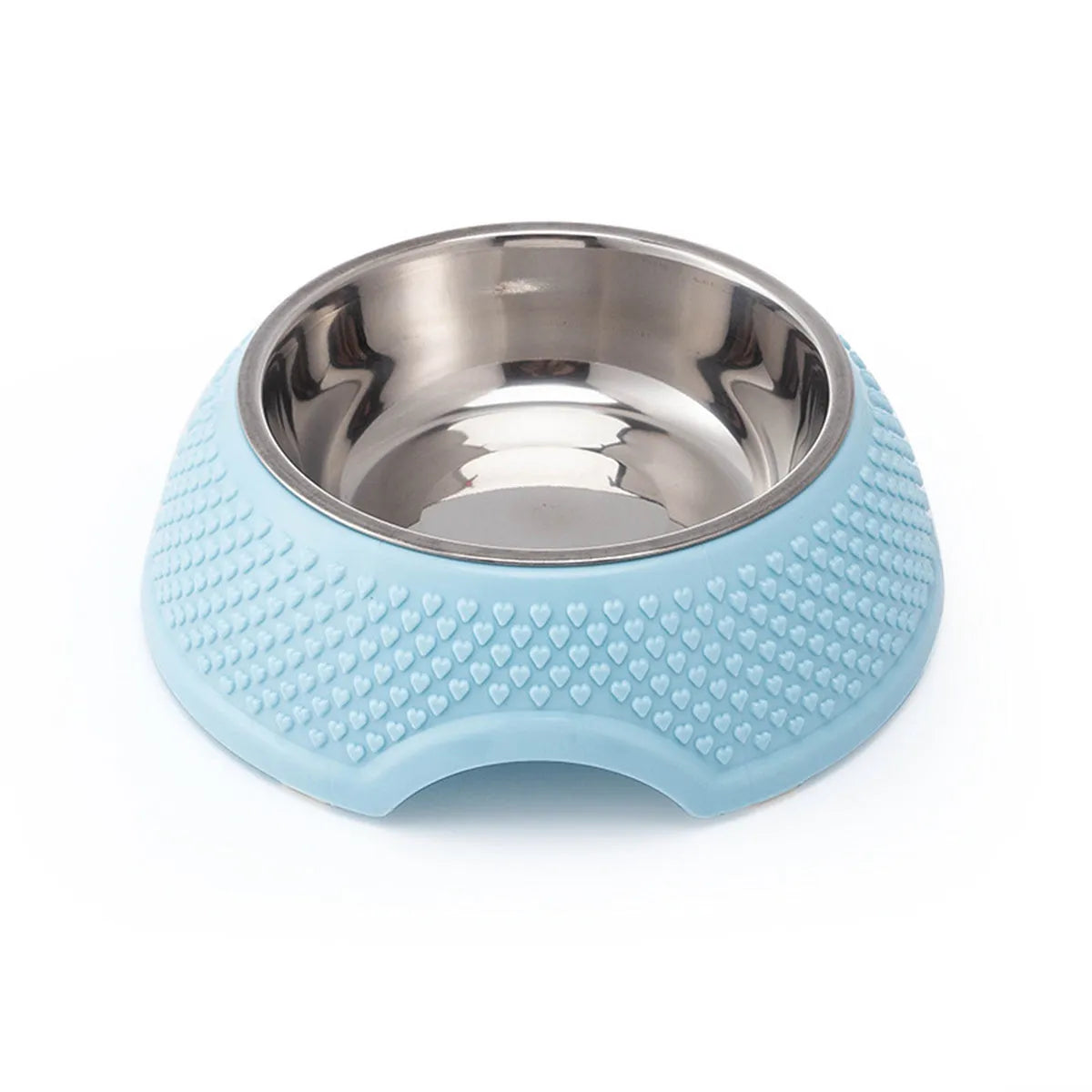 Blue stainless steel pet bowl with weighted non-slip base for cats and dogs