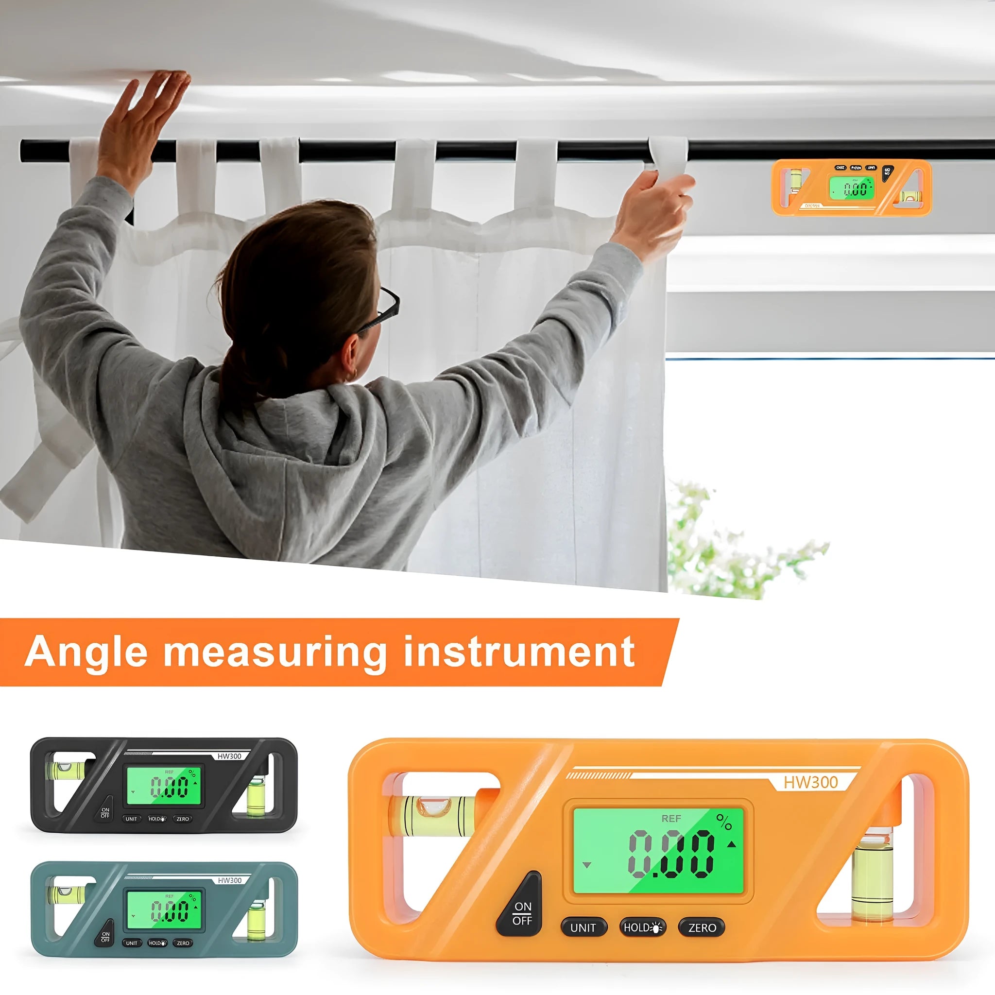 Digital display inclinometer level meter with magnetic base showing angle measurement on metal surface