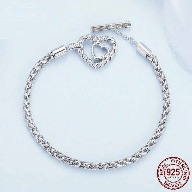S925 sterling silver heart-shaped base bracelet for women 17cm electroplated finish fashion OL style