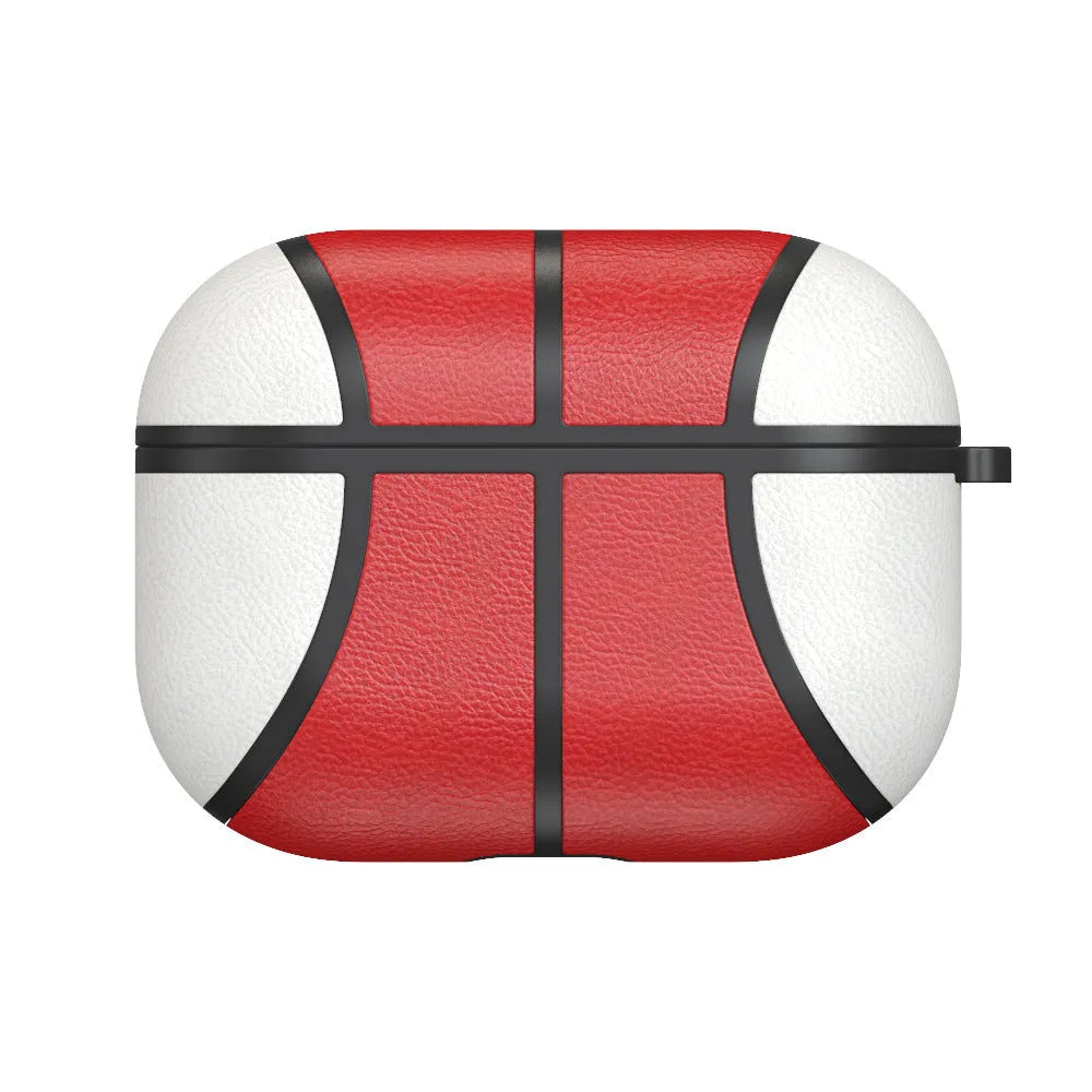 Basketball headphone case with handmade leather-style veneer finish and TPU flip cover for Apple AirPods Pro, showing nine colour style options