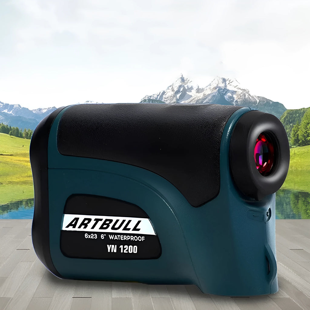 Laser golf rangefinder telescope 102x35x69mm with LCD display and CR2 battery, available in four colours