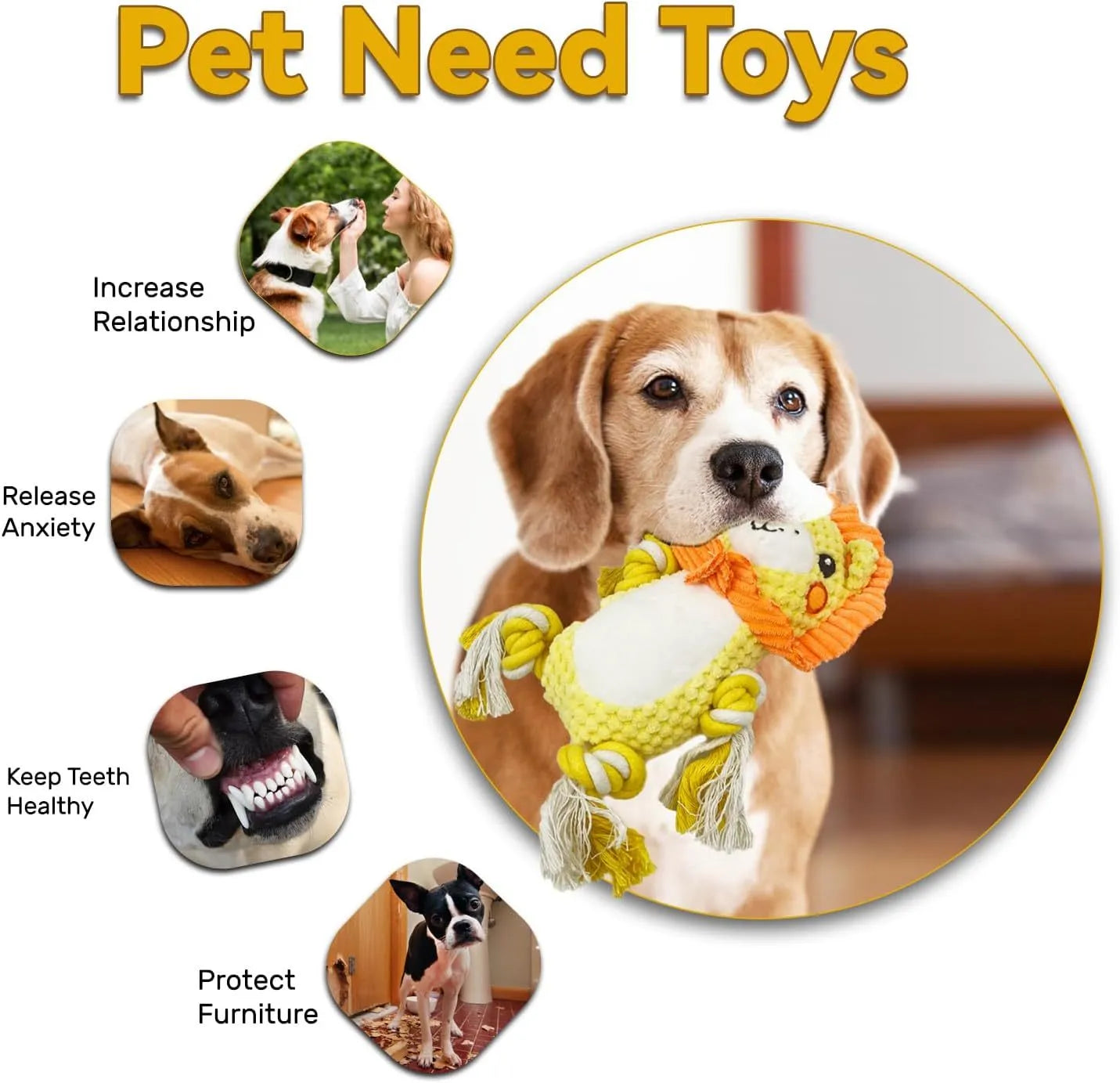 Stuffed squeaky dog toys bundle showing lion and monkey plush designs with internal squeakers