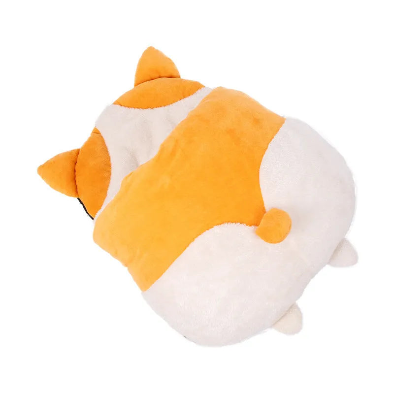 Orange semi-closed cat sleeping bag on a floor, showing its dimensions and sheltered design.