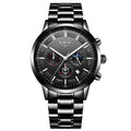 Men's waterproof quartz sports watch in black, blue, and rose gold colour combinations