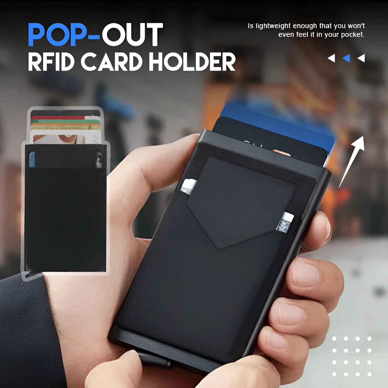 Frosted aluminium alloy RFID-blocking credit card holder in multiple colours, showing slim profile.