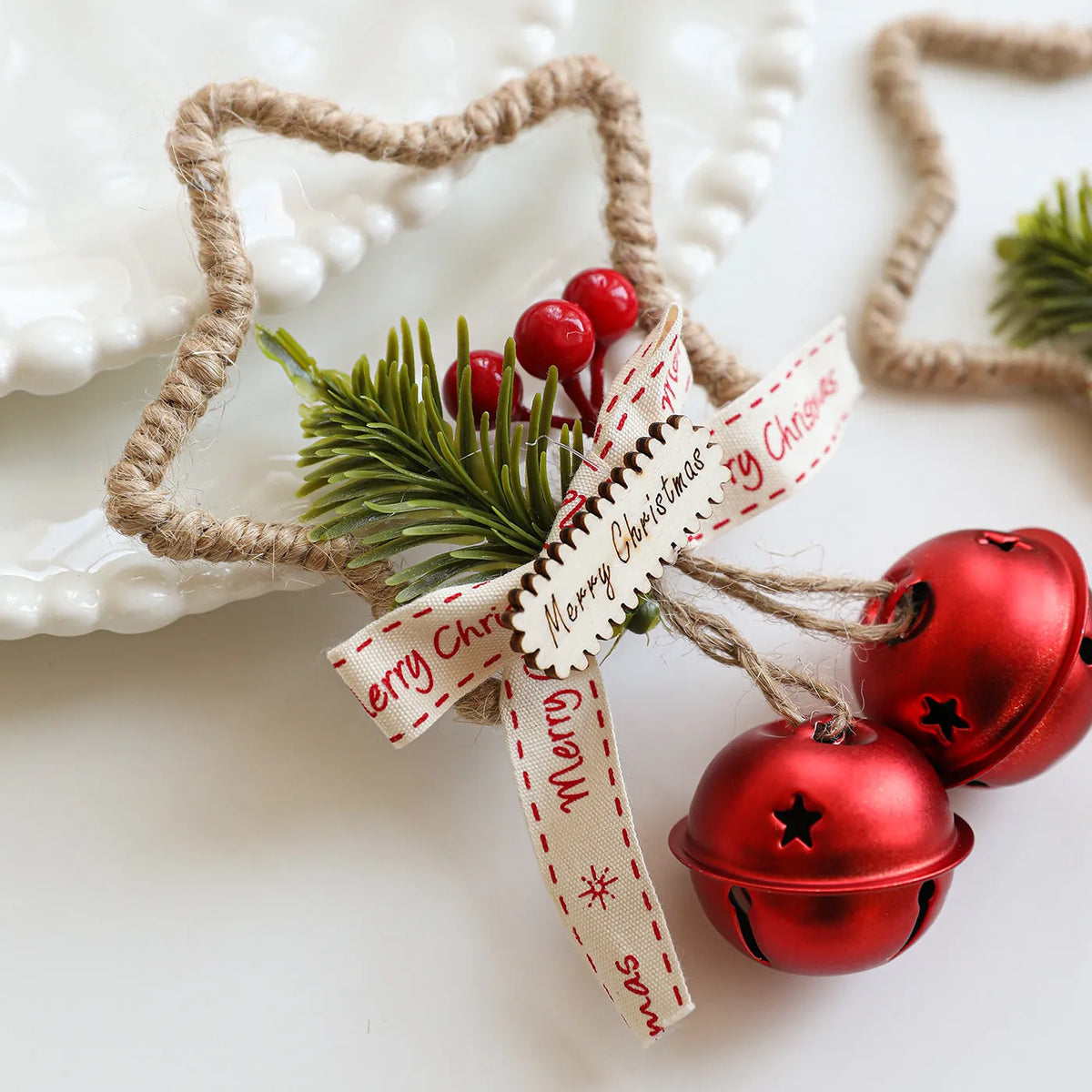 Metal bell Christmas decoration in gold, green, red or silver, iron hanging ornament for festive display