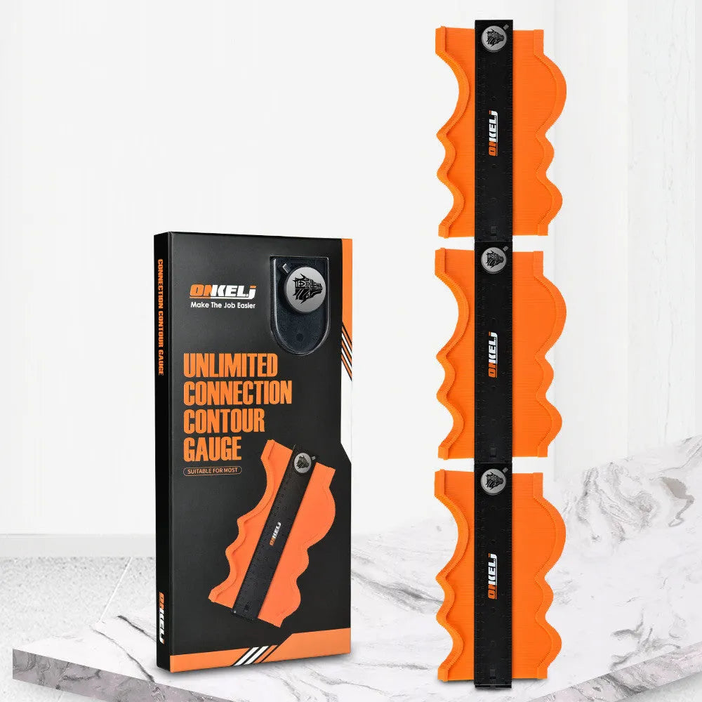 10-inch locking contour gauge made of black ABS plastic and stainless steel with movable pins for profiling shapes.