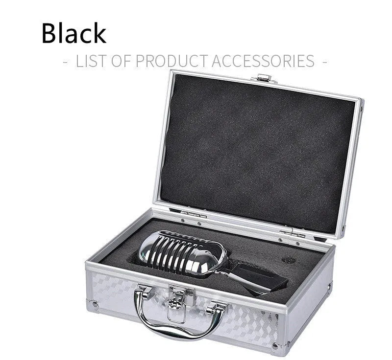 Retro metal wired microphone with cardioid pickup pattern for stage and home karaoke use