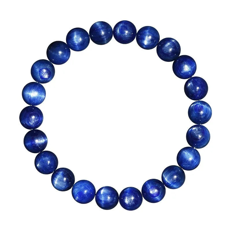 Blue crystal bracelet with geometric Ruyi design showing polished beads in various diameter options