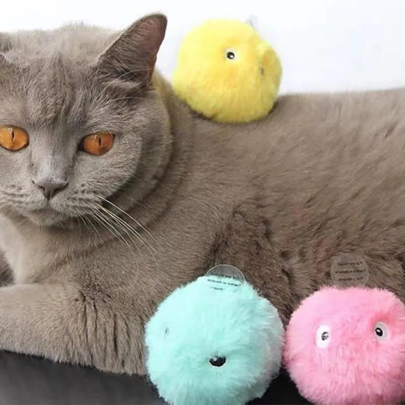 Blue, pink, and yellow interactive cat toy ball with gravity sensor for animal sounds