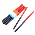 Ten red and blue round wooden carpenter's pencils for construction marking.