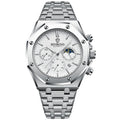Men's multi-function sports watch with 42mm round metal dial, quartz movement, and butterfly buckle strap