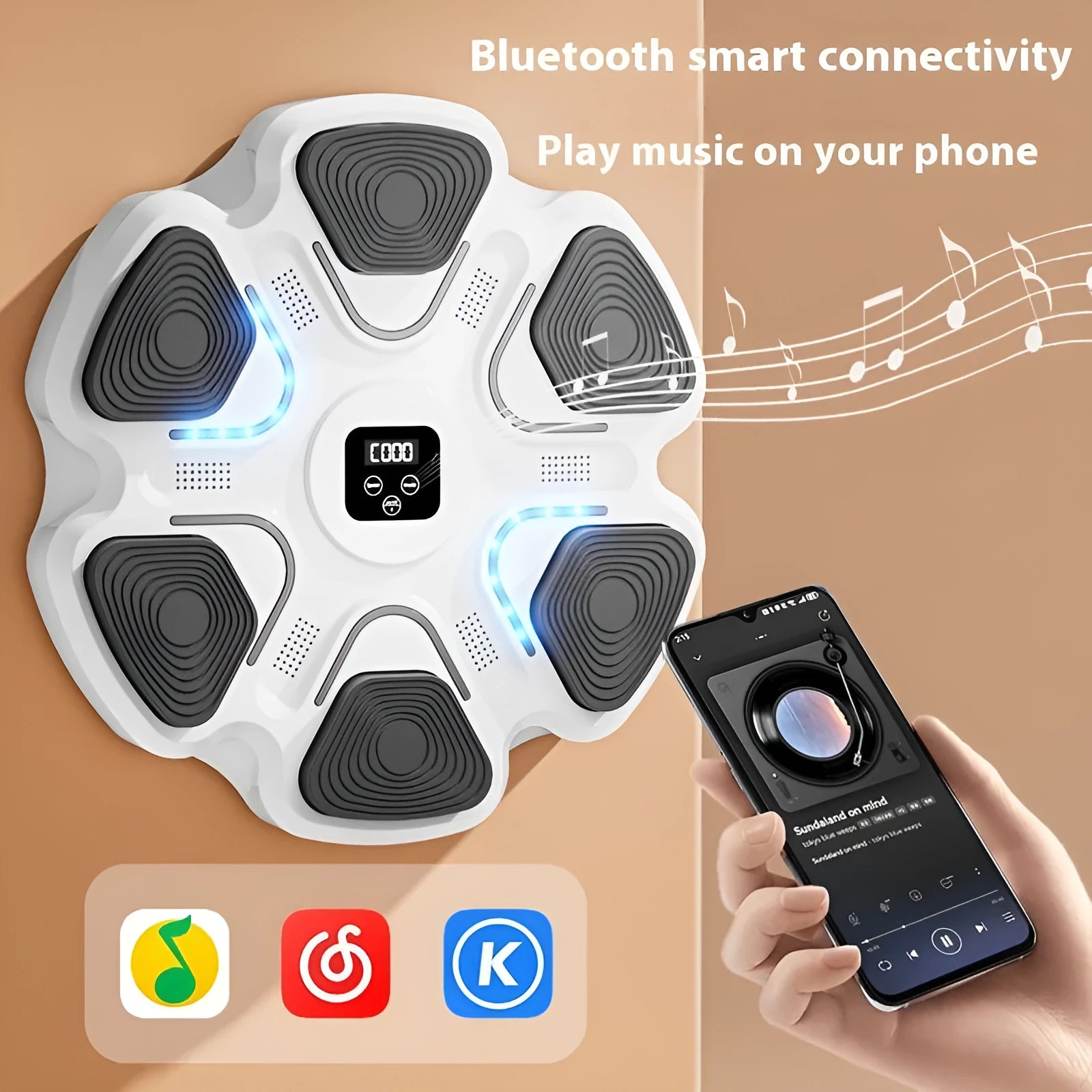 Smart music boxing machine wall target with electronic display and boxing gloves in white or black options