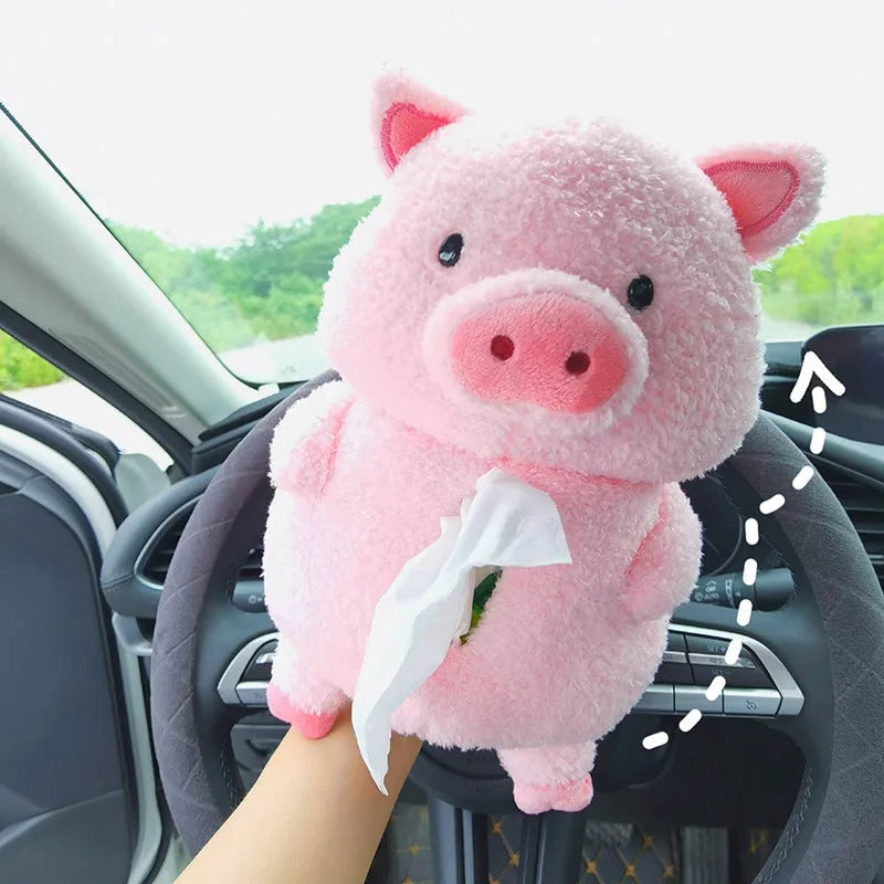 Plush car tissue box with lamb design for vehicle interior decoration and household use