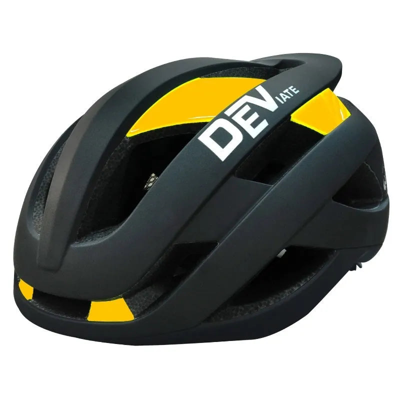 Matte black adult mountain bike helmet with coloured trim and integrated ventilation net, shown with adjustable head strap.