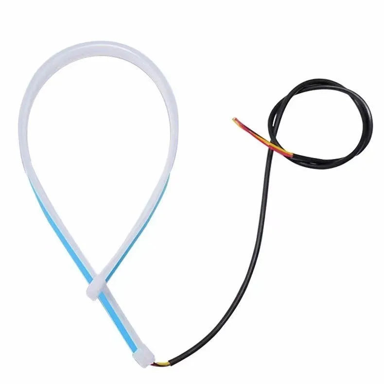 Motorcycle running water ambience light strip showing colour transition effects in PVC housing with length options