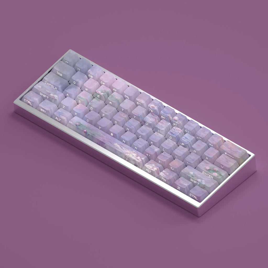 Wenshao Sleeping Lotus PBT keycap set with 130 side-carved light-transmitting keys for mechanical keyboards.