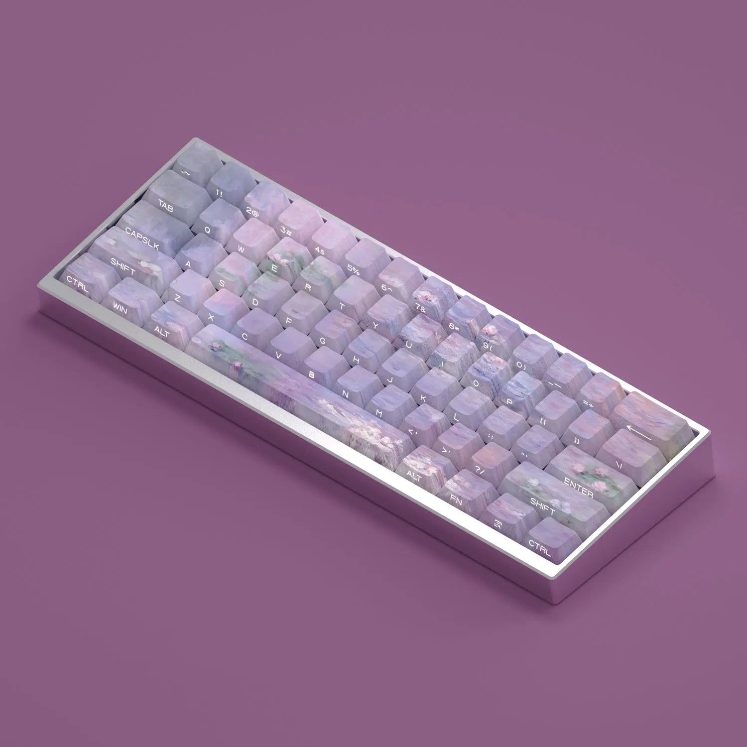Wenshao Sleeping Lotus PBT keycap set with 130 side-carved light-transmitting keys for mechanical keyboards.