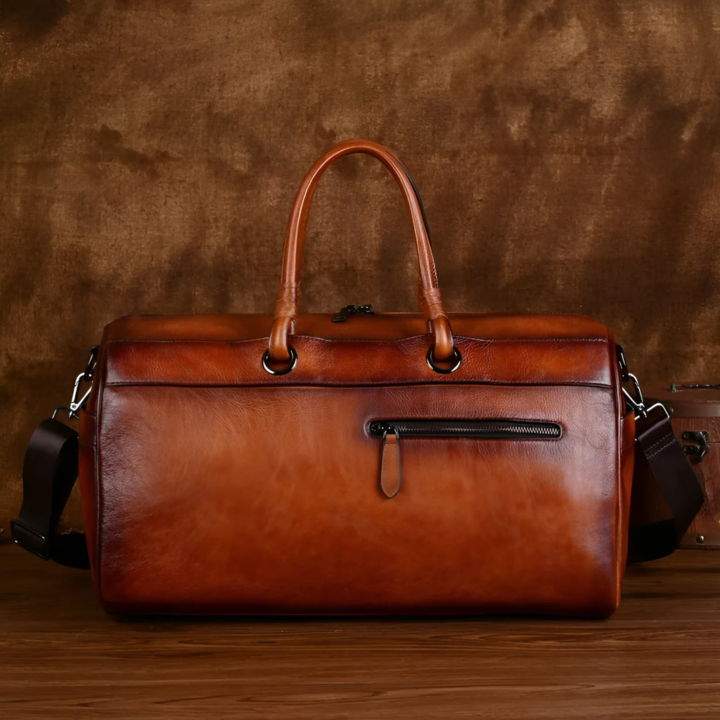 Handmade retro leather bag in vintage brown with top layer cowhide construction