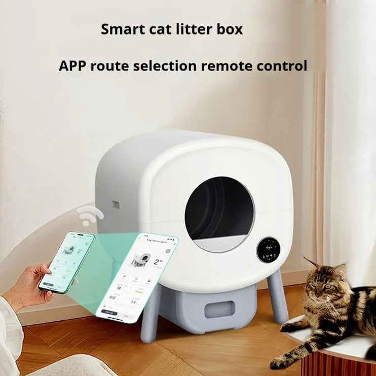 Automatic self-cleaning cat litter box with ABS plastic housing measuring 550mm wide by 500mm deep